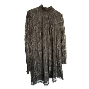 Bebop Girls Black Floral Lace High Neck Long Sleeve Mini Dress XL